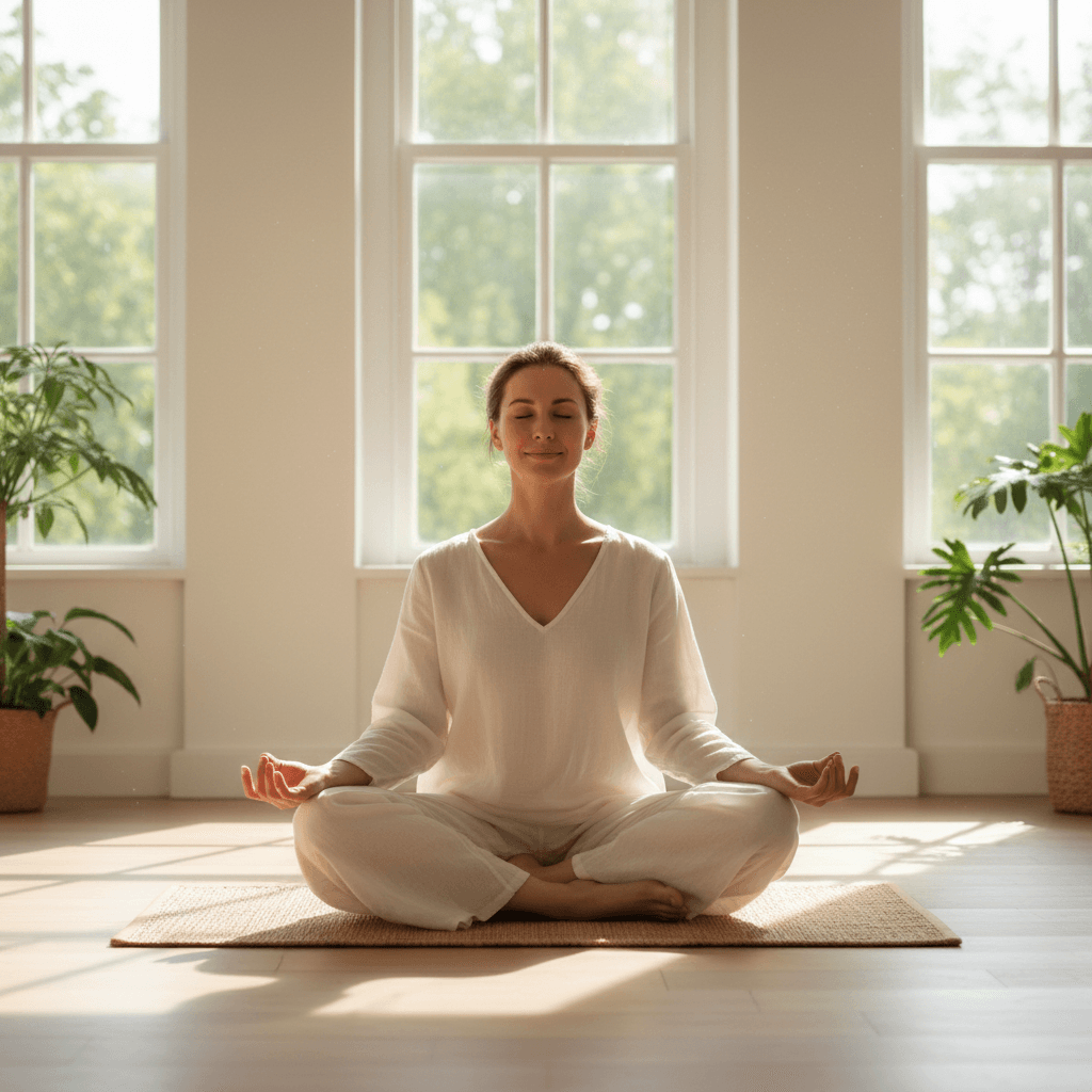 Woman practicing mindfulness and grounding techniques